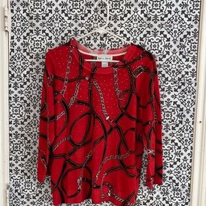 Rebecca Malone Red and Black Chain Print Sweatshirt